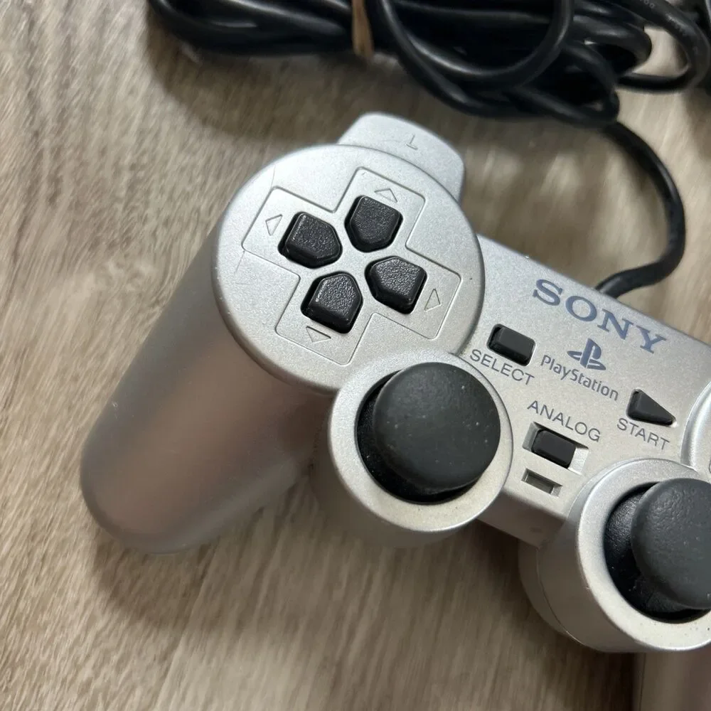 Sony Playstation 2 PS2 Controller OEM Silver Dualshock 2 SCPH-10010 Tested Works
